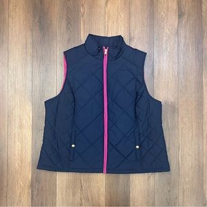 Lauren Ralph Lauren Puffer Vest Quilted Full Zip Side Pockets navy pink Women 2x